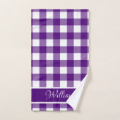 Moderne Indigo Paarse Buffalo Checks Script Naam Bad Handdoek (Handdoek)