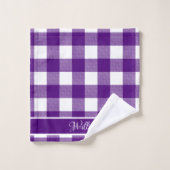 Moderne Indigo Paarse Buffalo Checks Script Naam Bad Handdoek (Wasdoekje)