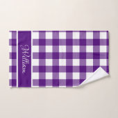 Moderne Indigo Paarse Buffalo Checks Script Naam Bad Handdoek (Handdoek)