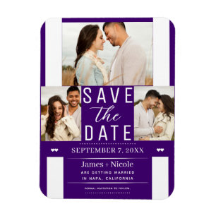 Moderne Indigo Paarse Save the Date Huwelijksfoto Magneet