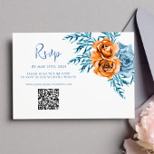 Moderne Indigo Roest QR Code Bloemenbruiloft RSVP Kaartje