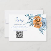 Moderne Indigo Roest QR Code Bloemenbruiloft RSVP Kaartje (Voorkant)