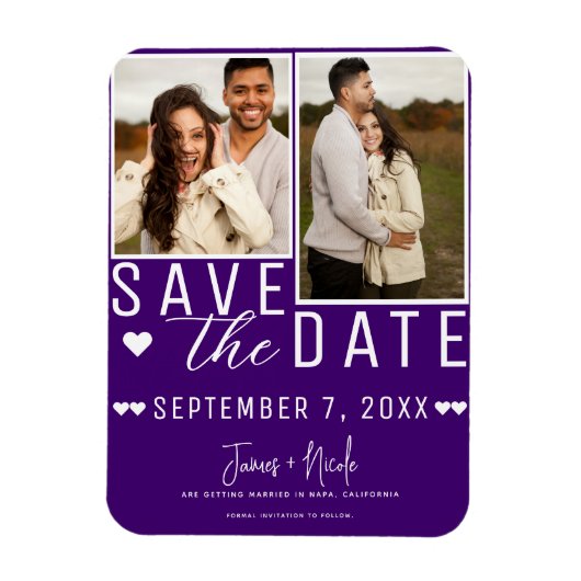 Moderne Indigo Save the Date 2 Foto Bruiloft Magneet (Verticaal)