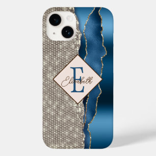 Moderne indigoblauwe agaatdiamanten Case-Mate iPhone 14 hoesje