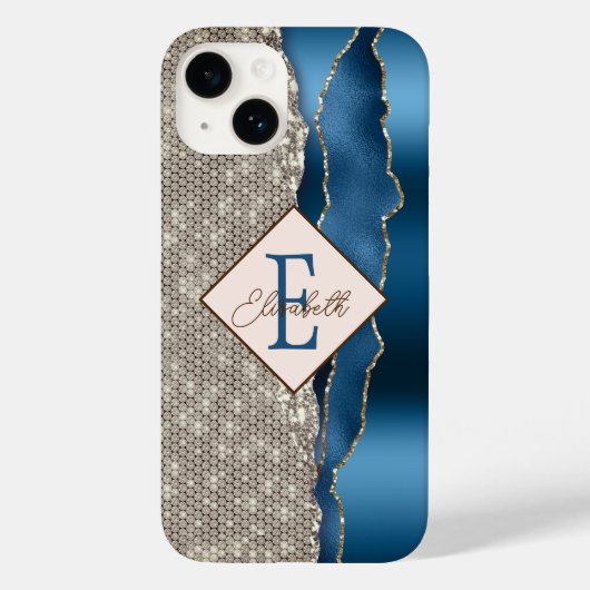 Moderne indigoblauwe agaatdiamanten Case-Mate iPhone case (Achterkant)