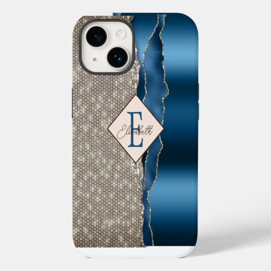 Moderne indigoblauwe agaatdiamanten Case-Mate iPhone case (Achterkant)