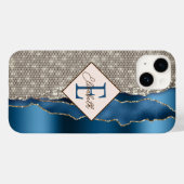Moderne indigoblauwe agaatdiamanten Case-Mate iPhone case (Achterkant (horizontaal))