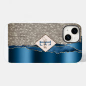 Moderne indigoblauwe agaatdiamanten Case-Mate iPhone case (Achterkant (horizontaal))