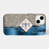 Moderne indigoblauwe agaatdiamanten iPhone hoesje (Achterkant horizontaal)