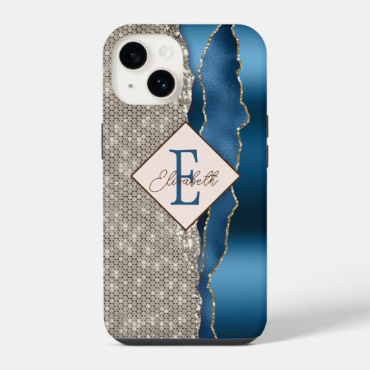 Moderne indigoblauwe agaatdiamanten iPhone hoesje (Achterkant)