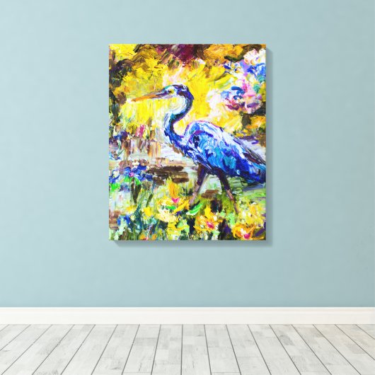 Moderne indrukking Blauwe Heronolie schilderen Canvas Afdruk (Insitu (Houten vloer))