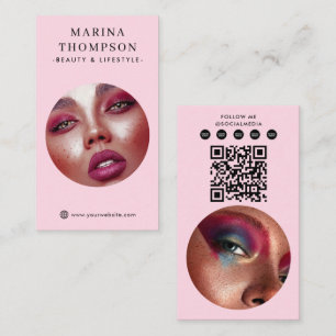 Moderne influencer roze foto sociale media QR-code Visitekaartje