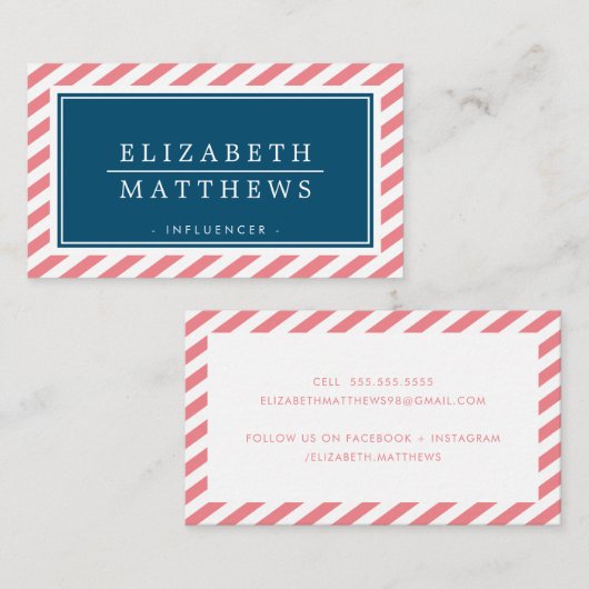 MODERNE INFLUENCER stijlvolle grens koraal marine Visitekaartje (Voorkant / Achterkant)