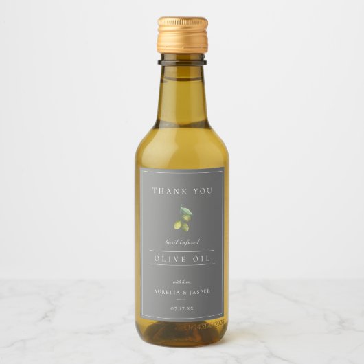 Moderne Infused Olive Oil Bedankt Label Grey Wijn Etiket (Voorkant)