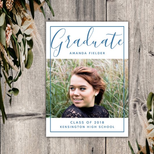 Moderne ingelijste afstudeerfoto | Blauw Kaart
