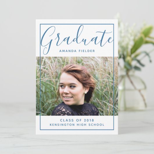 Moderne ingelijste afstudeerfoto | Blauw Kaart (Staand voorkant)