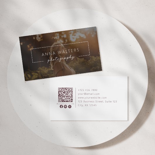 Moderne ingelijste naam, qr-code, fotografie, foto visitekaartje