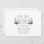 Moderne ingepote cactusgroen huis verwarming feest kaart (Voorkant)