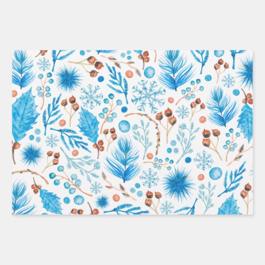 Moderne, ingevroren Blauwe Kerstfeestdag Inpakpapier Vel (Voorkant)