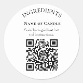 Moderne Ingrediëntenlijst QR Code Zakelijk Product Ronde Sticker (Voorkant)