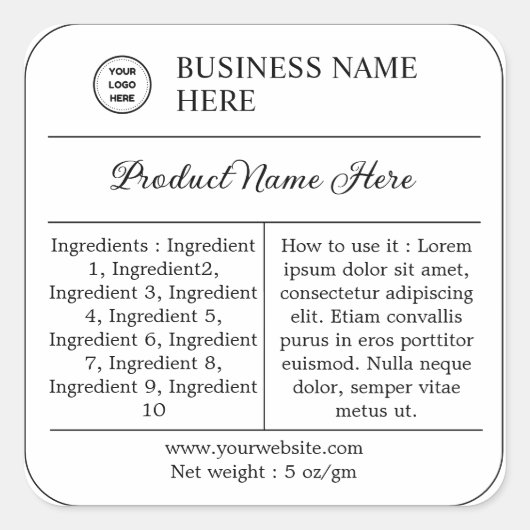 Moderne Ingredients Instructions Product Label (Voorkant)