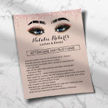 Moderne ingreep Eyelash Makeup Artist na de verzor Flyer<br><div class="desc">Roos Gold Glitter stuurt Gold Lashes Makeup Artist PostCare Instruction Flyers.</div>