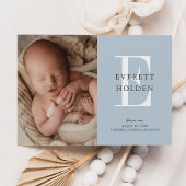Moderne Initiaal Blue Baby Three Photo Birth Aankondiging