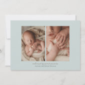 Moderne Initiaal Blue Green Baby 3Photo Birth Aankondiging (Achterkant)