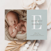 Moderne Initiaal Blue Green Baby 3Photo Birth Aankondiging