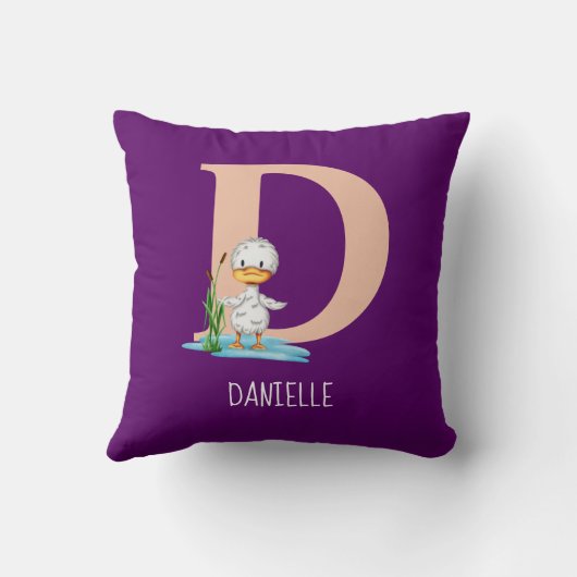 Moderne Initiaal D Monogrammed Eend Kindercrèche Kussen (Achterkant)
