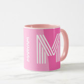 Moderne Initiaal & Gepersonaliseerd Roze Wit Monog Mok (Voorkant rechts)