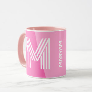 Moderne Initiaal & Gepersonaliseerd Roze Wit Monog Mok