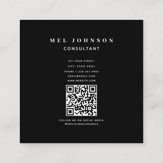 Moderne Initiaal minimalistische QR Code Professio Vierkante Visitekaartje (Achterkant)