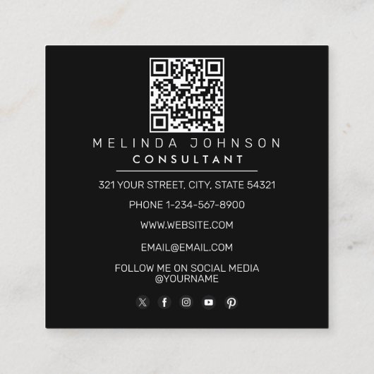 Moderne Initiaal minimalistische QR Code Professio Vierkante Visitekaartje (Achterkant)