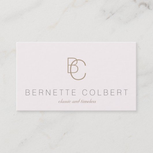 Moderne Initiaal Monogram Bleek Roze Schoonheid Visitekaartje (Voorkant)