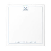 Moderne Initiaal Monogram Square Border Navy Blue Notitieblok (Voorkant)