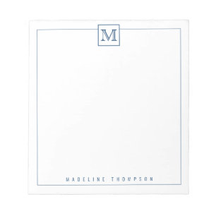 Moderne Initiaal Monogram Square Border Navy Blue Notitieblok