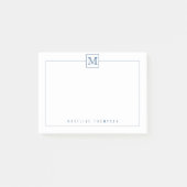 Moderne Initiaal Monogram Square Border Navy Blue Post-it® Notes (Voorkant)