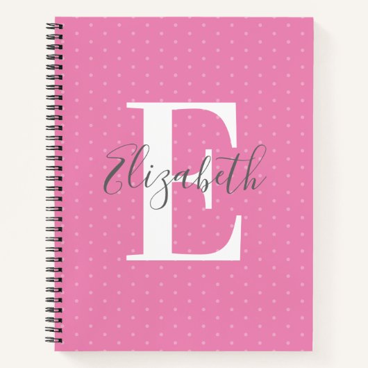 Moderne Initiaal naam Polka Dot Pink Girly Notitieboek (Voorkant)