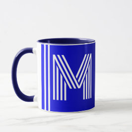 Moderne Initiaal & Naam | Uniek Blauw Zwart Monogr Mok