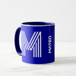 Moderne Initiaal & Naam | Uniek Blauw Zwart Monogr Mok