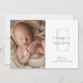 Moderne Initiaal Neutrale Baby 3 Foto geboorte Ann Aankondiging (Voorkant)