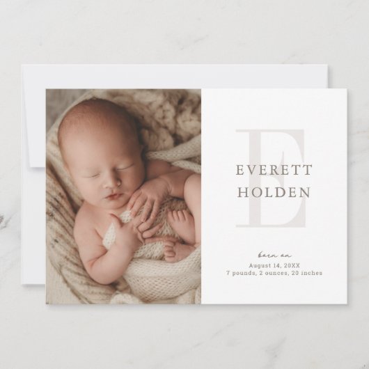 Moderne Initiaal Neutrale Baby 3 Foto geboorte Ann Aankondiging (Voorkant)
