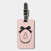 Moderne Initiaal Zwarte Strik Blush Roze Monogram Bagagelabel (Voorkant verticaal)
