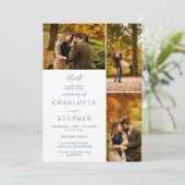 Moderne initialen 4 foto's rooster stoffige blauwe kaart (Staand voorkant)