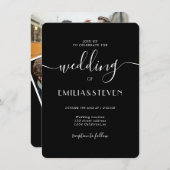 Moderne initialen bruiloft met zwarte witte script kaart (Voorkant / Achterkant)