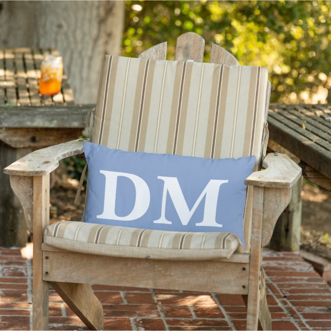 Moderne initialen Elegante blauwe achtergrond Mini Buitenkussen (Stoel)