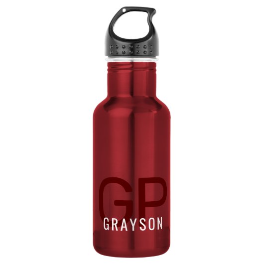Moderne Initialen en bedrukte naam Small Red Waterfles (Voorkant)