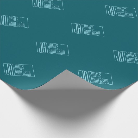 Moderne Initialen en naam | Donkerblauw & Blauwgro Cadeaupapier (Hoek)