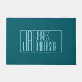 Moderne Initialen en naam | Donkerblauw & Blauwgro Deurmat (Voorkant)